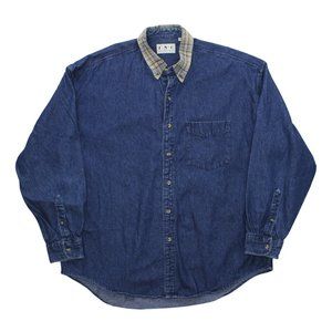 Vintage INC 90s Skater Denim Button Front Long Sleeve Jean Collared Shirt sz XL
